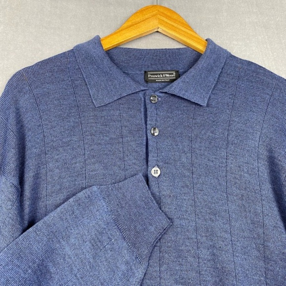 Vtg Preswick & Moore Sweater Mens 2XL Blue Merino Wool Blend Made Italy Preppy‎
